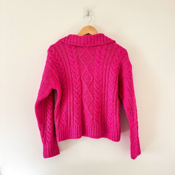 Anthropologie Payton 1/4 Zip Cable-Knit Pullover Sweater Pink XS - Picture 2 of 8